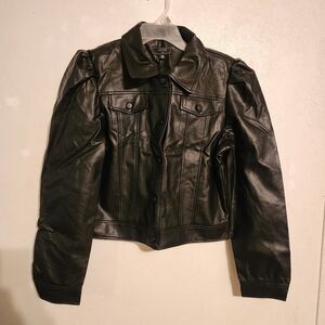 FLASH SALE 🔥 Chocolate U.S.A. Faux Leather Short Jacket Black Sz L NWT